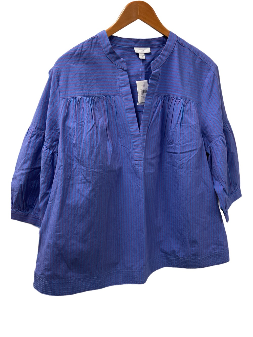New J. Jill Striped Blue and Purple V-Neck Tunic 100% cotton